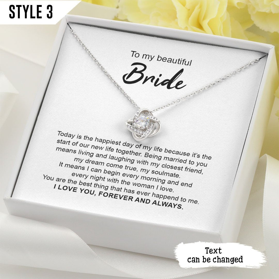 To My Wife Love Knot Necklace Today Is The Happiest Day Of My Life Personalized Gift For Bride