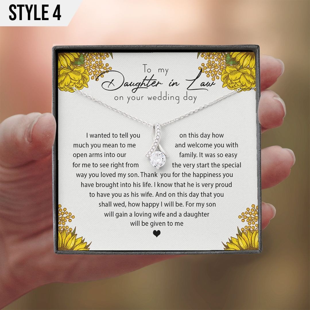 To My Daughter In Law Alluring Beauty Necklace Welcome You With Open Arms Into Our Family Heart Shape Personalized Gift For Bride