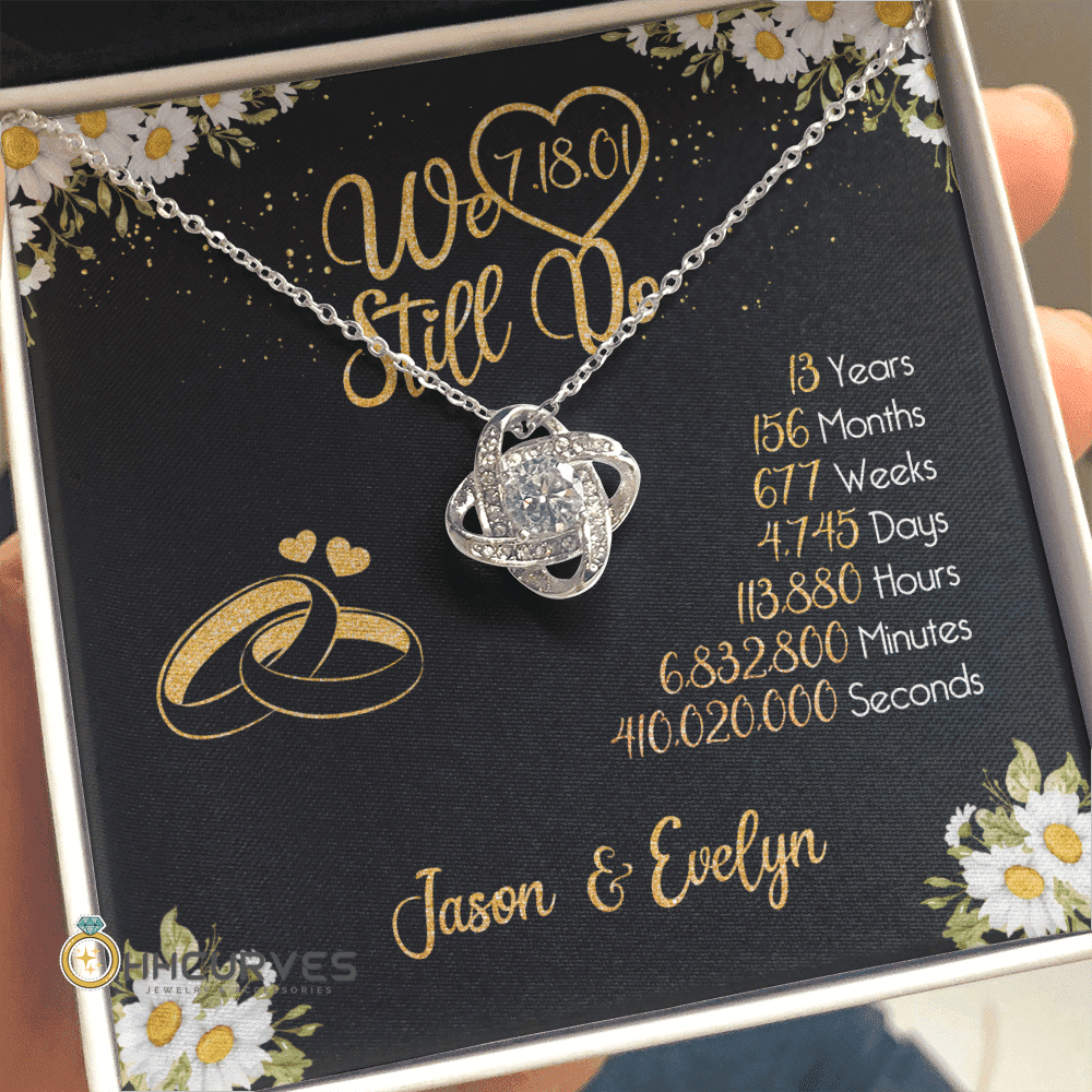 Custom Name And Date Anniversary Gifts Lace Anniversary Gifts For Her We Still Do 13 Year Wedding Anniversary Gift Love Knot Gold Necklace Toptrendygear
