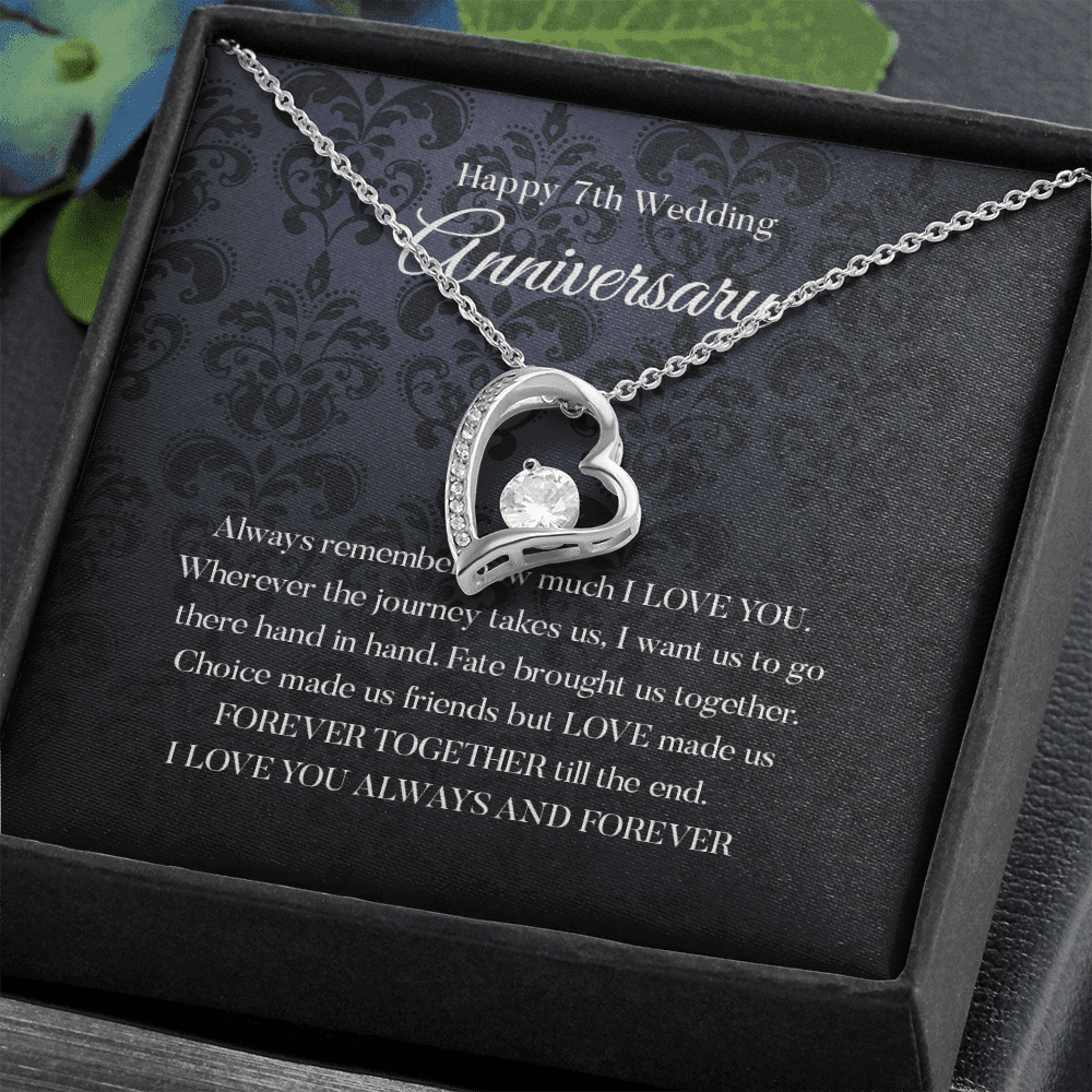 Wife Necklace, Happy 7th Wedding Anniversary Necklace Happy Seventh Anniversary Forever Love Necklace Gift For Wife