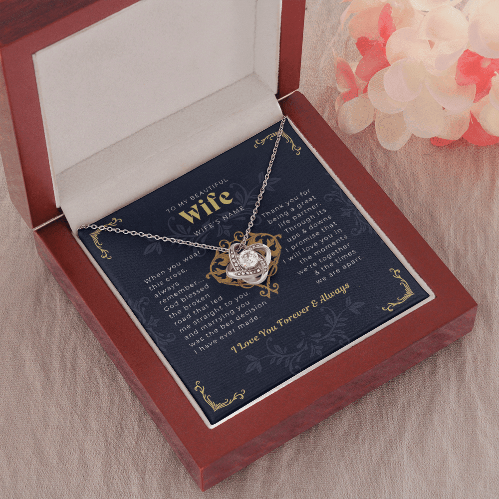 To My Wife From Husband I Love You Forever And Always Love Knot Necklace Toptrendygear