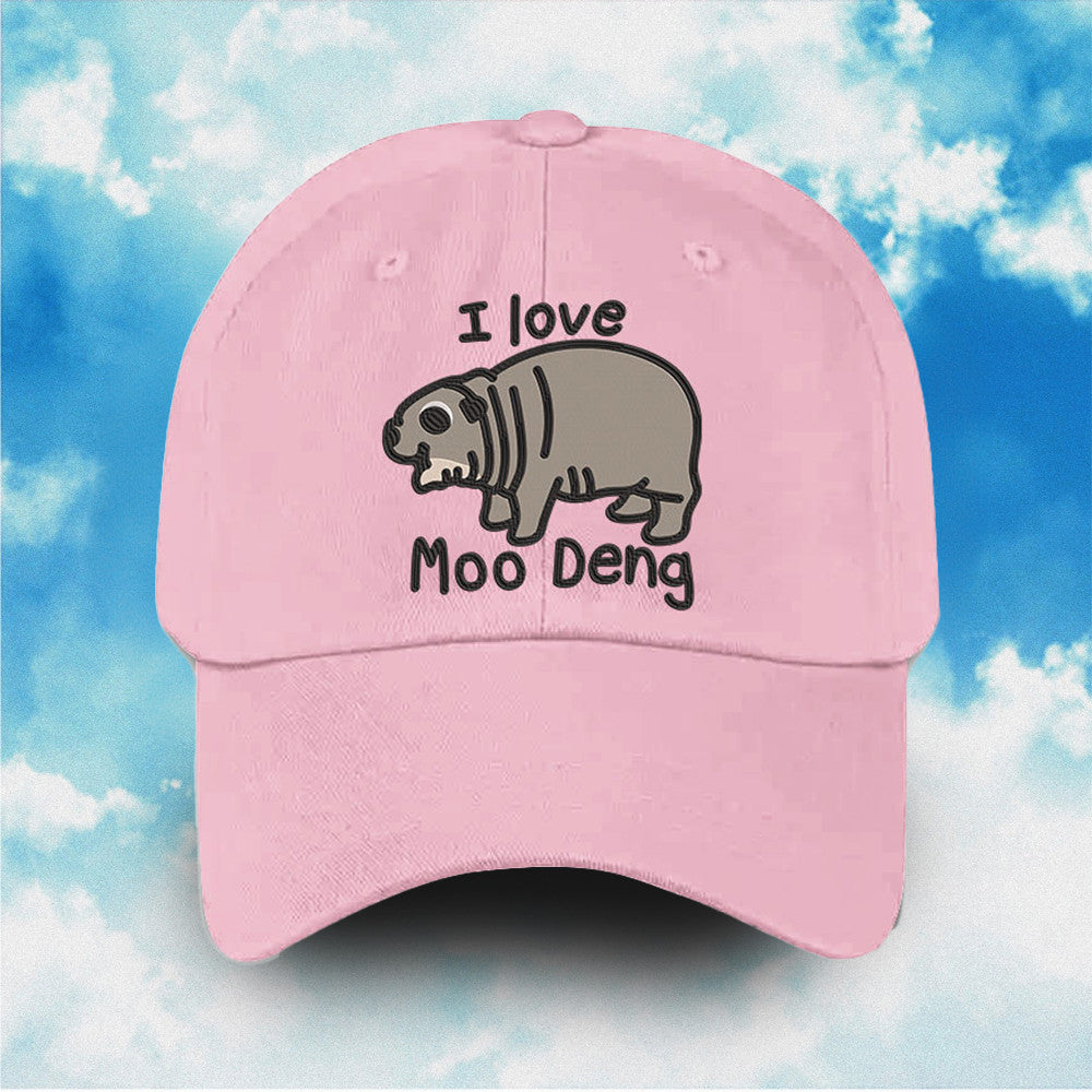 I Love Moo Deng Hat Pink Cap Moo Deng Hippo Merch Gifts For Hippo Lovers