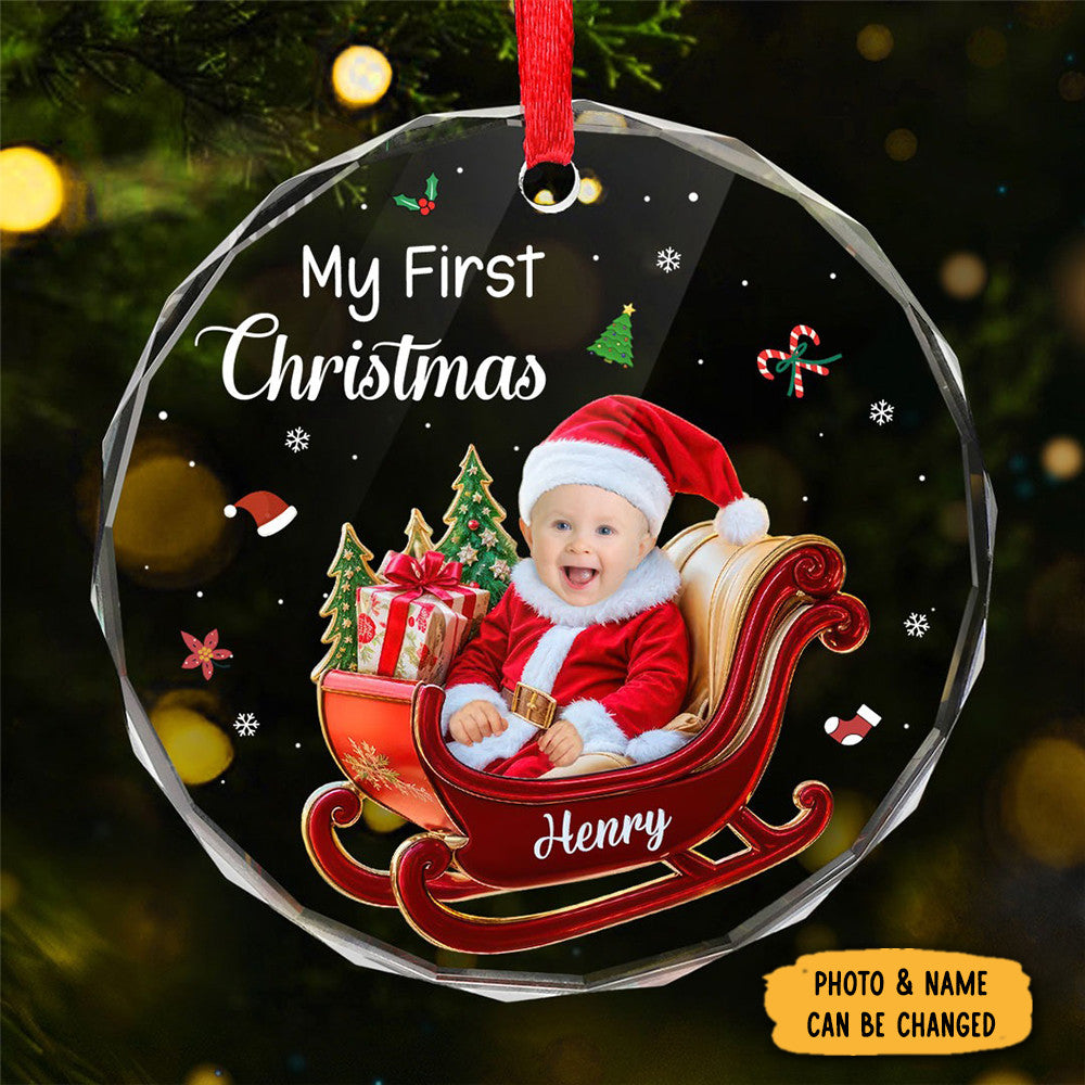 Custom Photo Baby My First Christmas Ornament Baby's First Christmas Ornament Decor