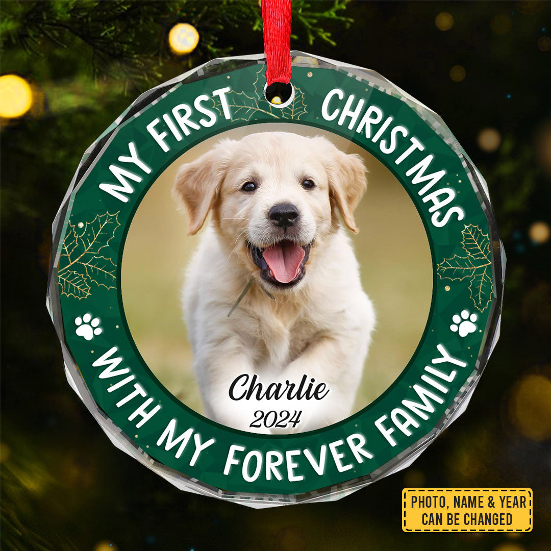 Custom Photo Dog My First Christmas With My Forever Family Ornament Dog 1St Christmas Ornament