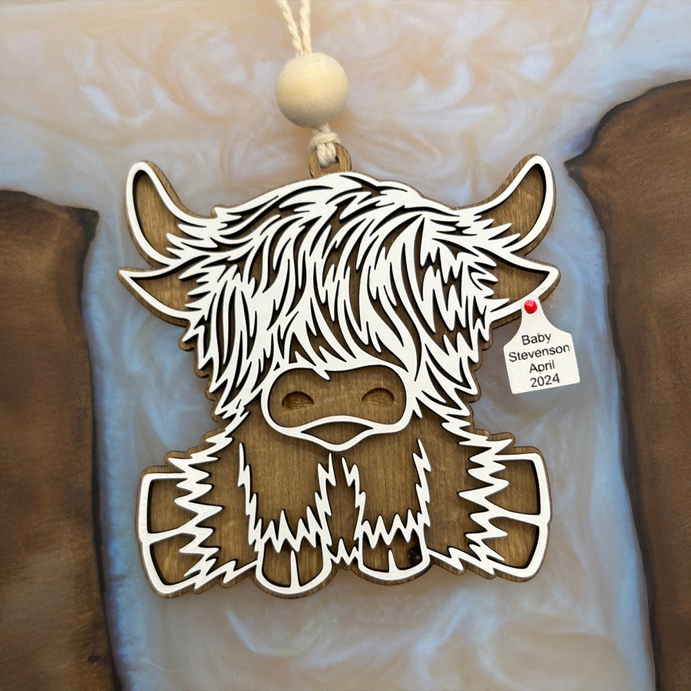 Custom Highland Cow 2 Layered Wooden Ornament Highland Cow Ornament Christmas Tree Decor
