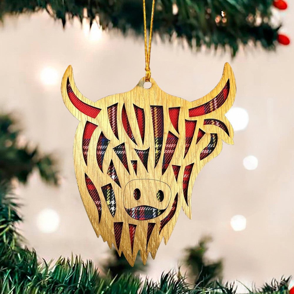 Highland Cow 2 Layered Wooden Ornament Merry Christmas Highland Cow Ornament