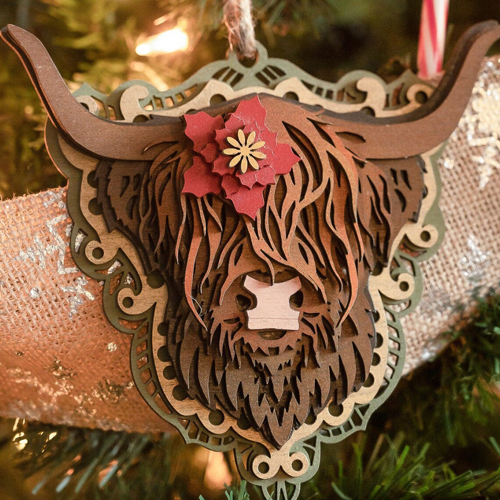 Highland Cow 5 Layered Wooden Ornament Highland Cow Christmas Ornament Farm Decoration