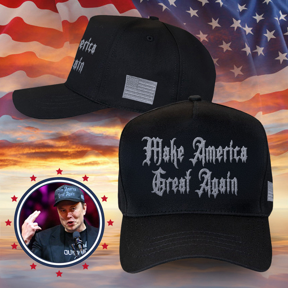 Dark Gothic MAGA Hat Embroidered Elon Musk Dark MAGA Trump 2024 Black Hat Donald Trump Merch