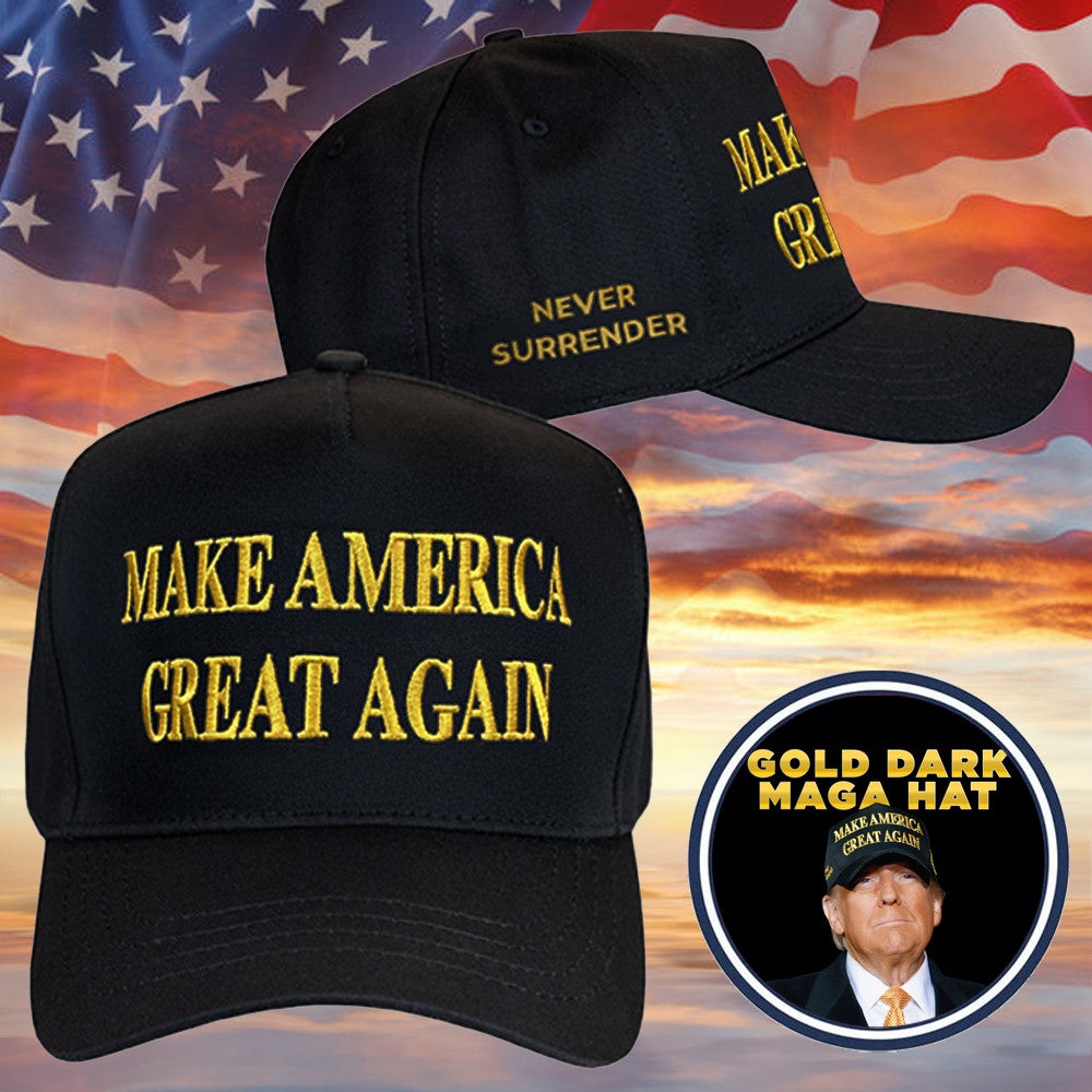 Trump Gold Dark MAGA Hat Elon Musk MAGA Hat Never Surrender Donald Trump 2024 Merchandise