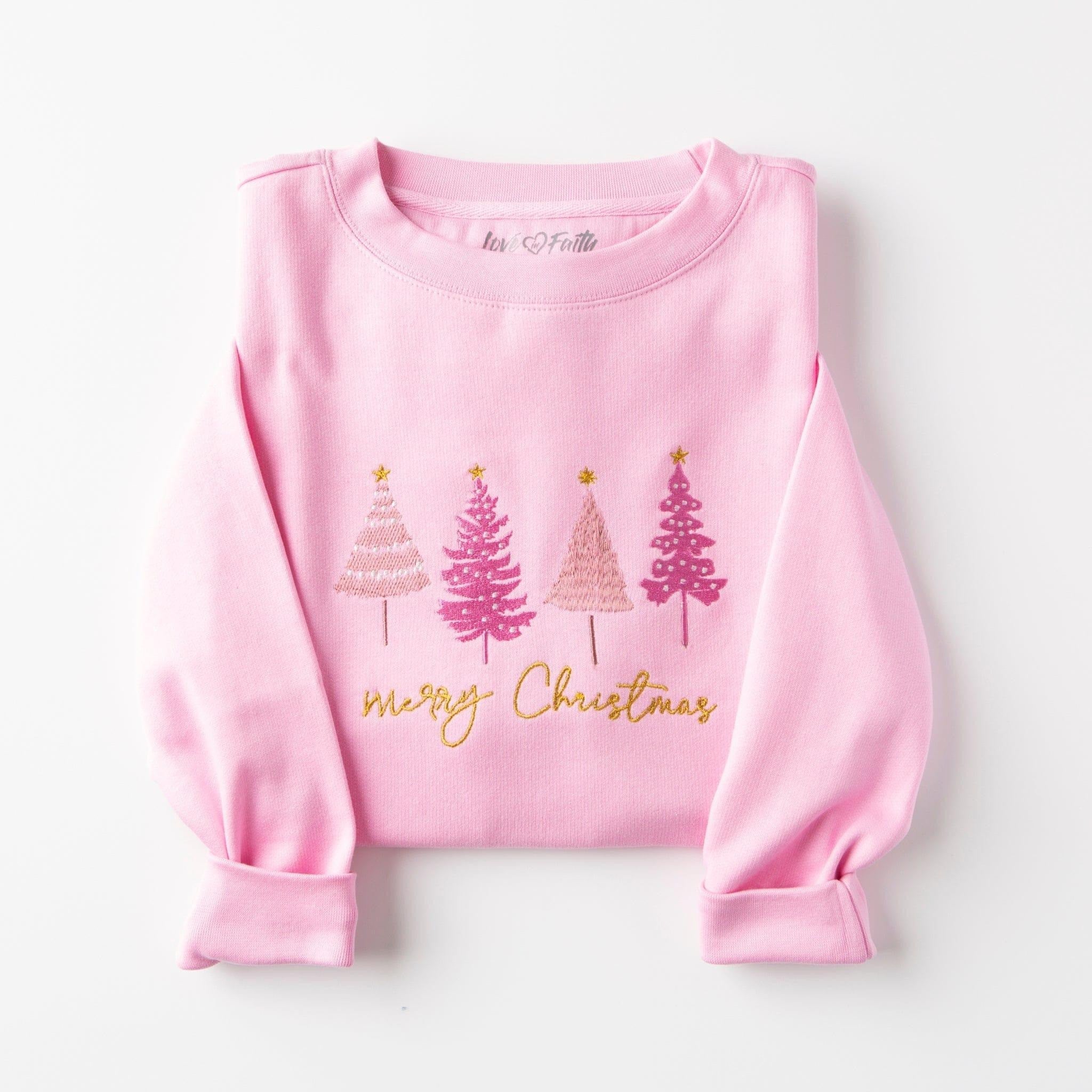 Merry Christmas Embroidered Pink Sweatshirt Women's Christmas Clothing Gifts For Her