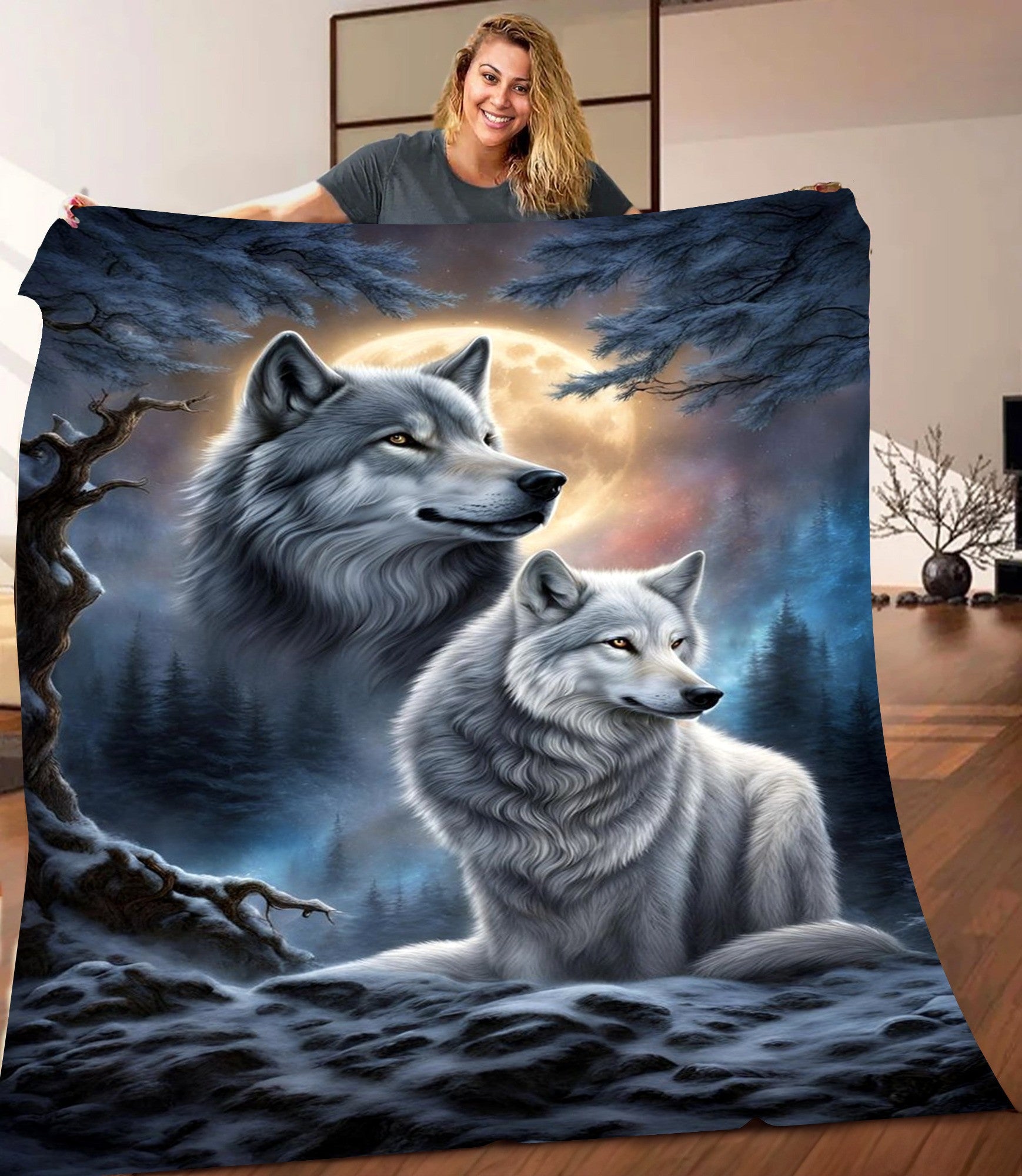 Mystical Wolf Howl Under The Full Moon Blanket Decorative Gifts For Wolf Lovers