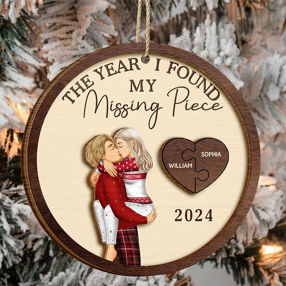 Personalized The Year I Found My Missing Piece 2 Layer Ornament Couple Christmas Ornament