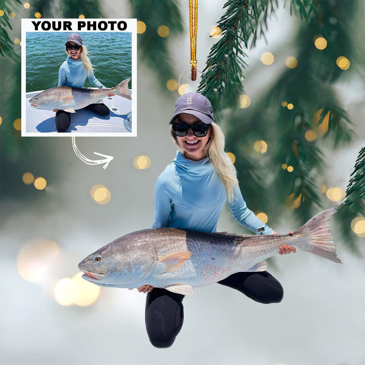 Personalized Photo Fishing Christmas Ornament Shape Fishing Lover Xmas Ornament Fisherman Gifts