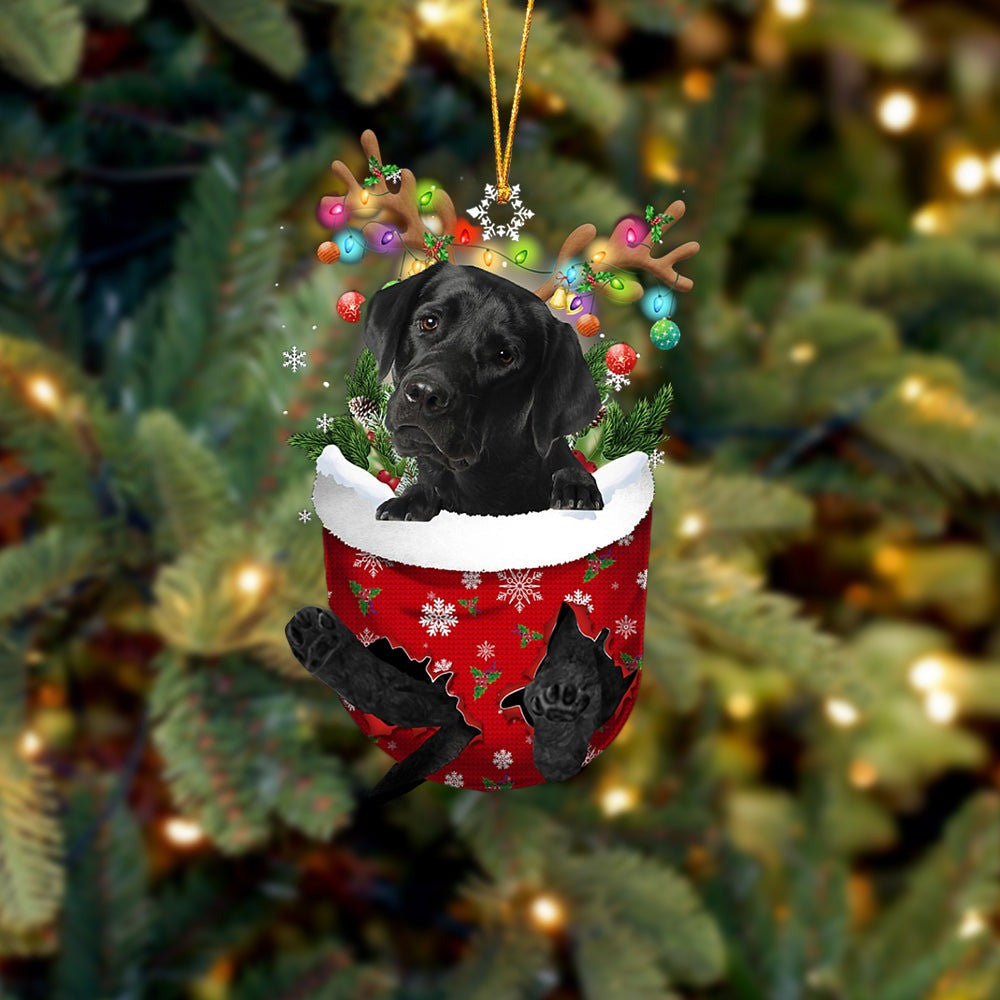 Black Labrador In Snow Pocket Christmas Ornament Shape Xmas Decor Gifts For Black Lab Lovers