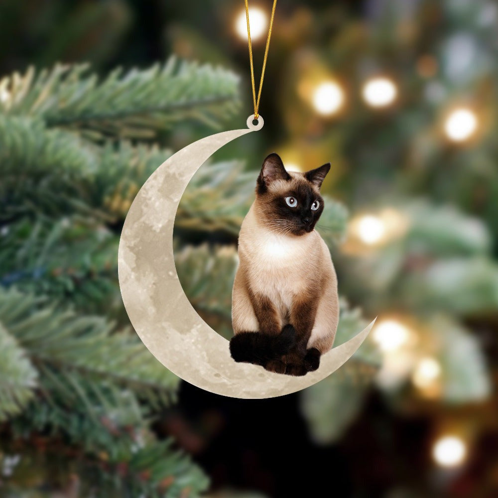 Siamese Cat Sits On The Moon Ornament Shape Siamese Cat Lover Ornaments For Christmas Tree