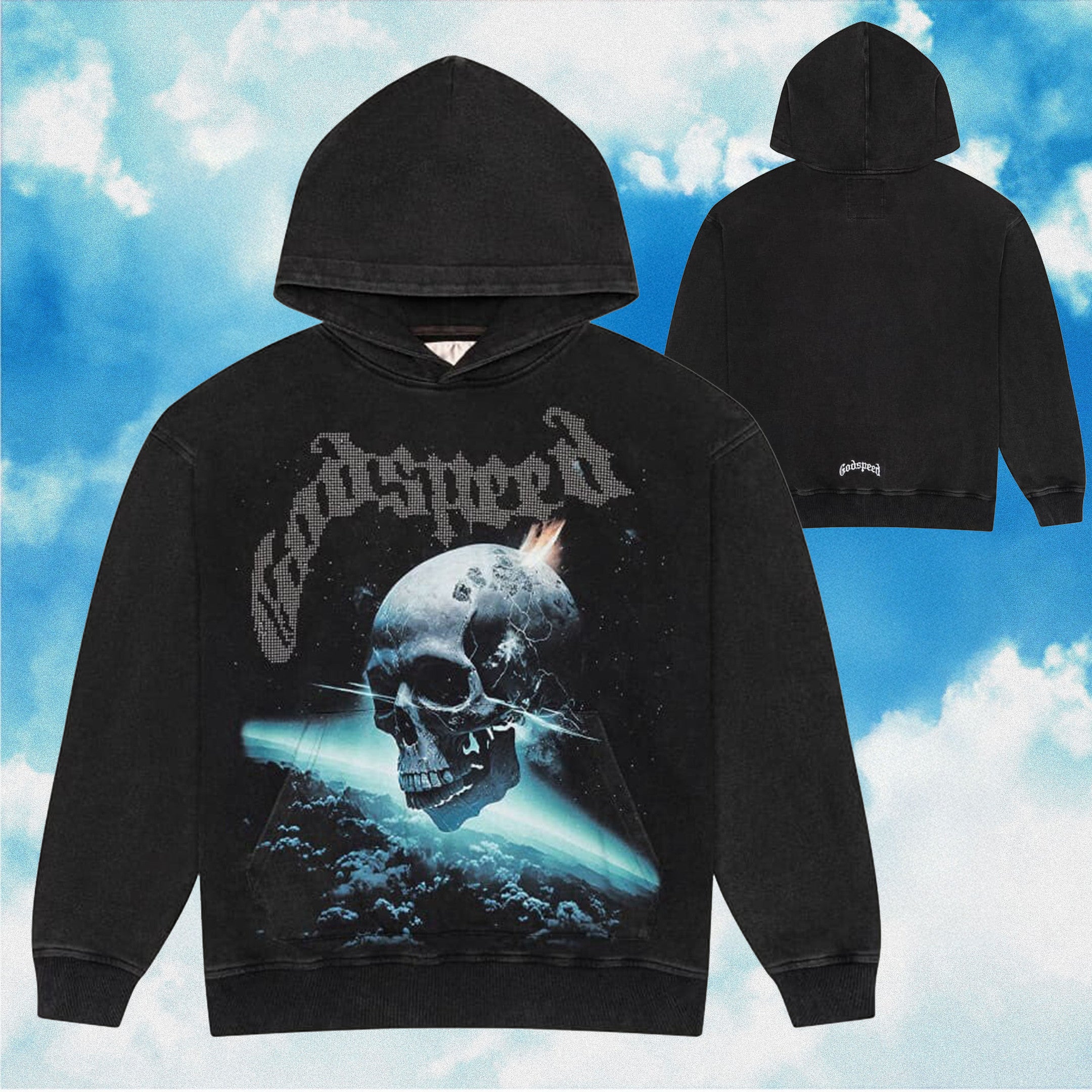 Godspeed Hoodie C.O.T.F Skull Black Washed Hoodie Streetwear Clothing