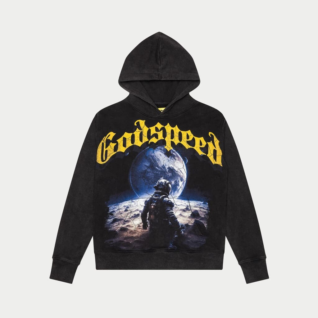 Godspeed Hoodie No Looking Back Black Wash Hoodie To Be Moon Streetwear Clothing