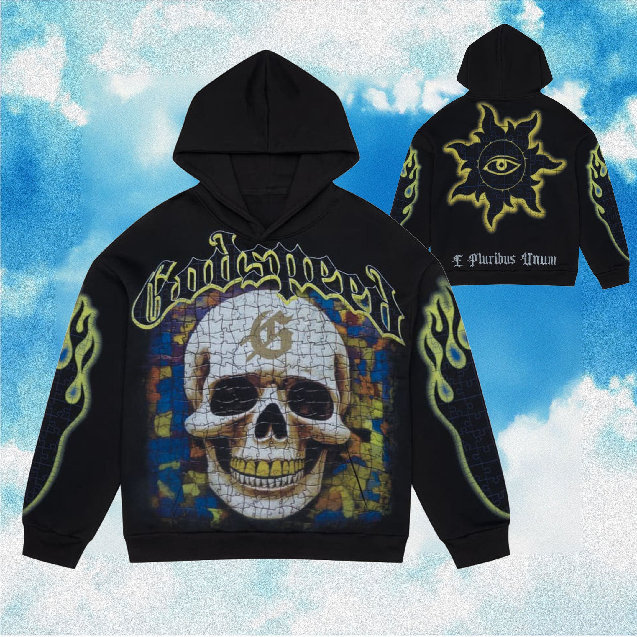 Godspeed Hoodie Puzzled Skull Black Hoodie Mens Streetwear Clothing