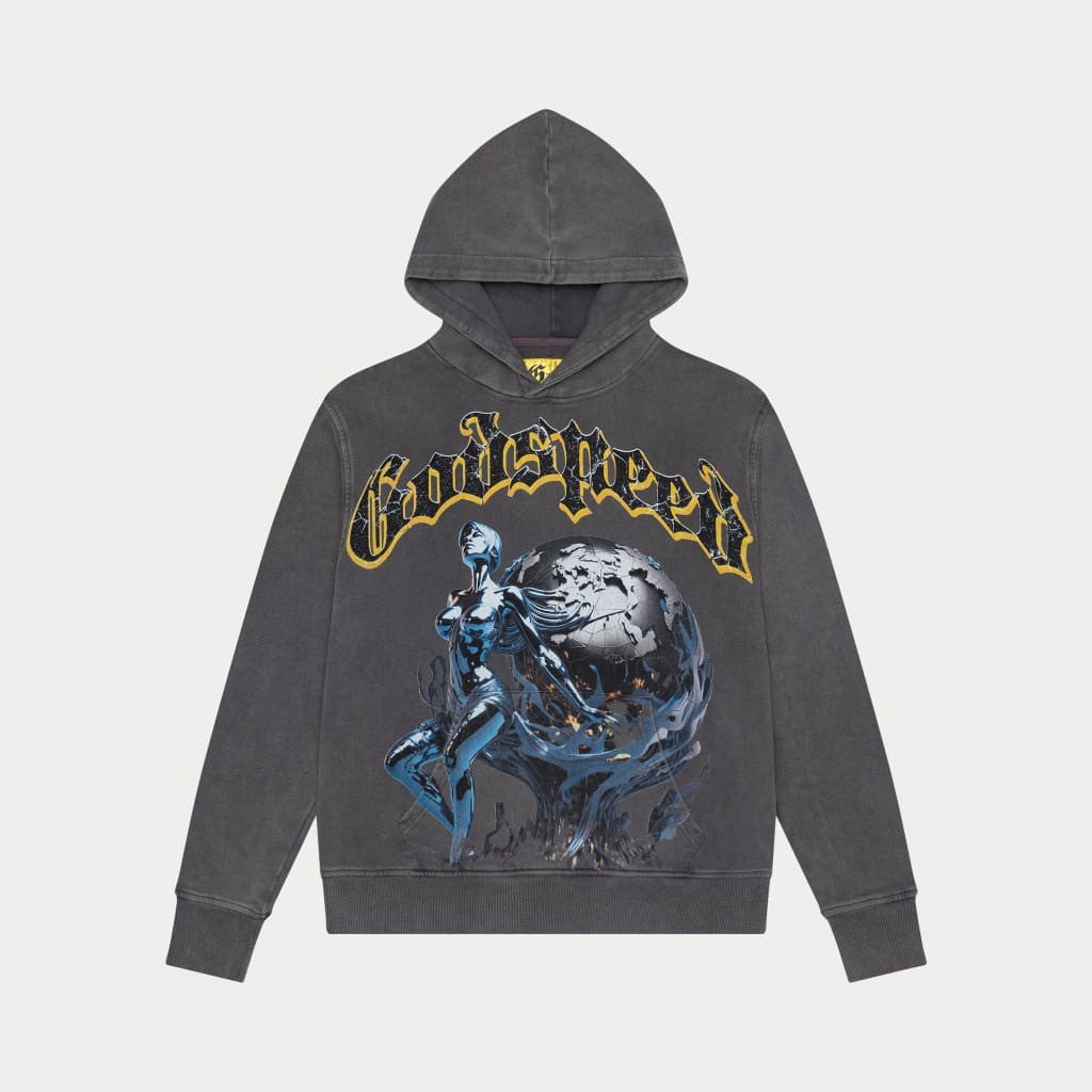 Godspeed Hoodie Chrome Seduction Grey Washed Hoodie Mens Streetwear Clothing