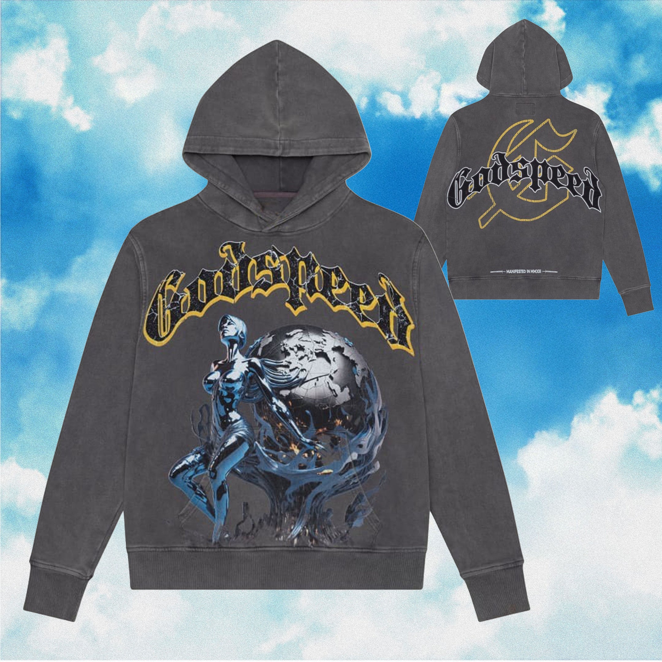 Godspeed Hoodie Chrome Seduction Grey Washed Hoodie Mens Streetwear Clothing