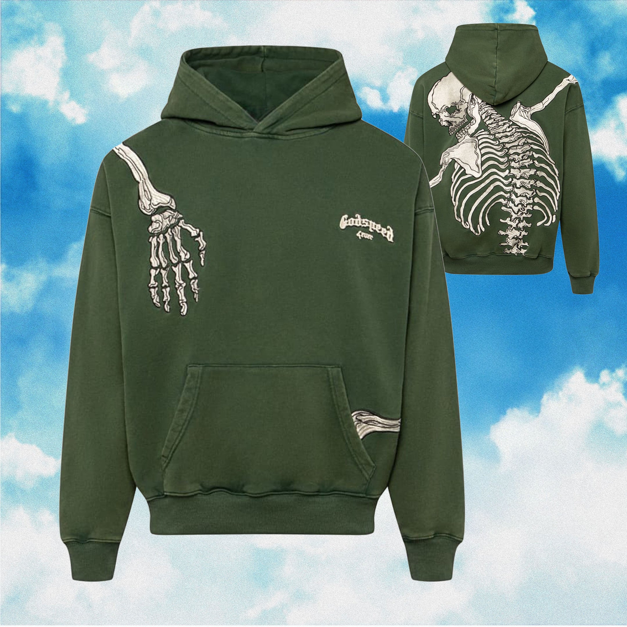 Godspeed Hoodie R.O.D Skeleton Green Hoodie Streetwear Clothing