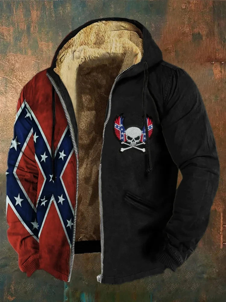 Skull Wings And Crossbones Old Dixie Zip Hoodie Retro Southern Cross Apparel Men's