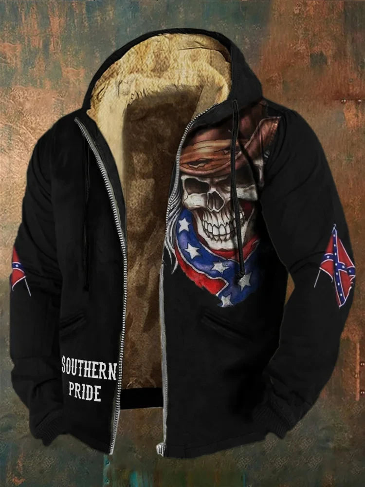 Cowboy Skull Old Dixie Zip Hoodie Retro Southern Pride Merch Gifts For Him