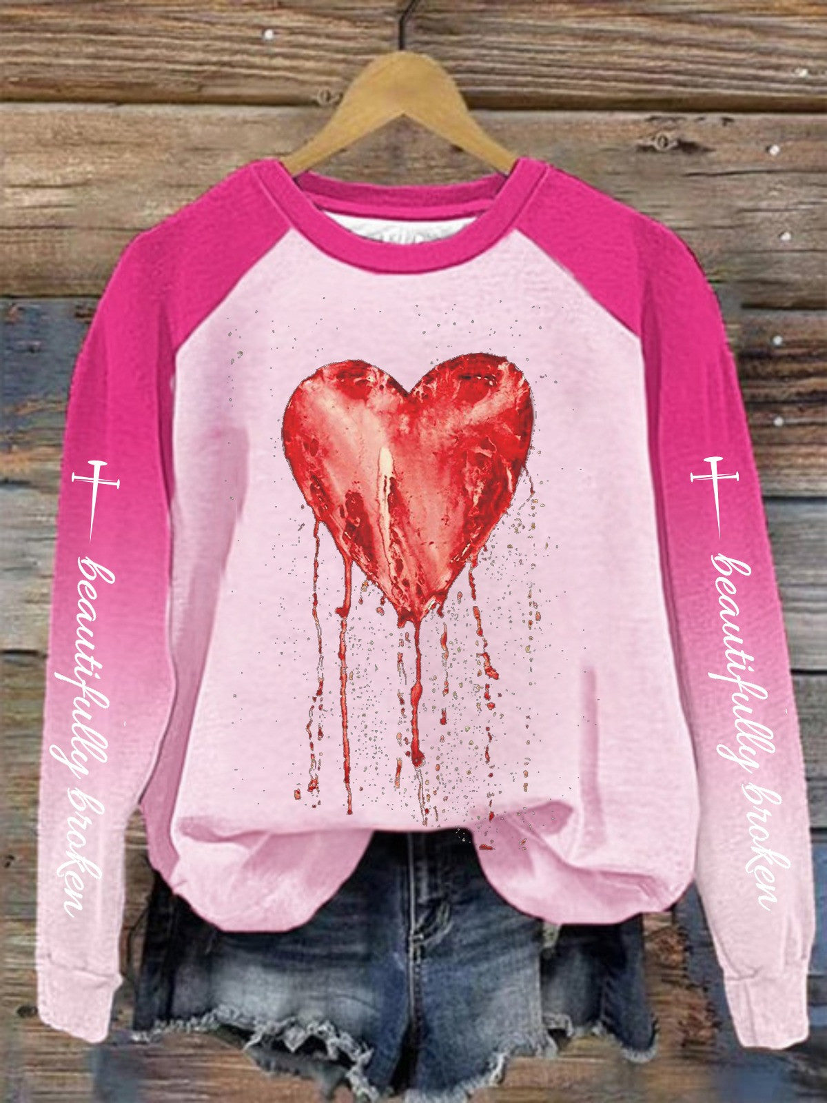 Beautifully Broken Bloody Heart Sweatshirt Country Music Hoodie Birthday Gift for Husband