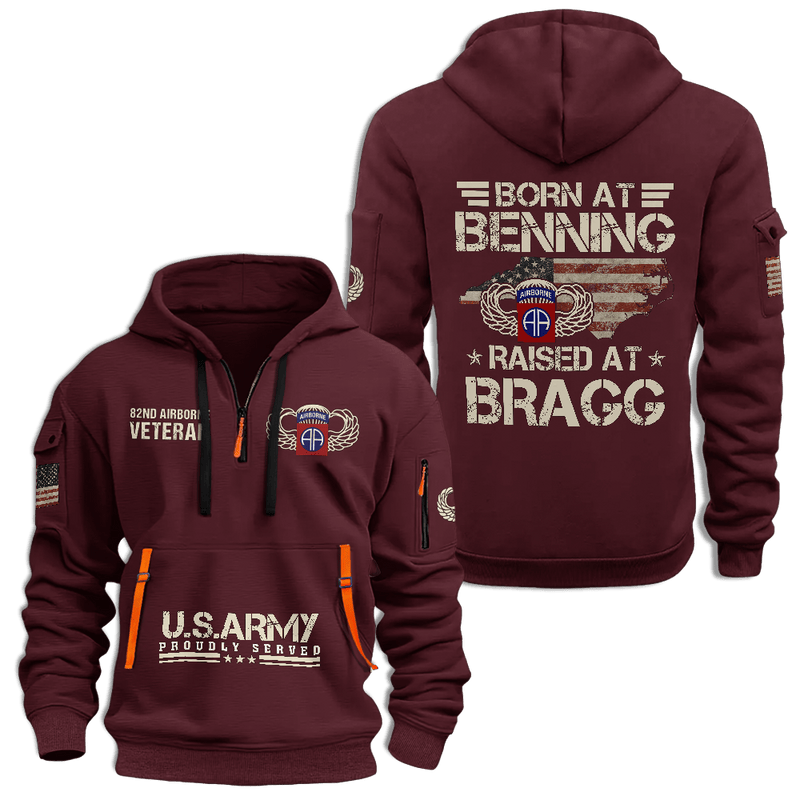 82nd Airborne Veteran US Army Proudly Served Half Zip Hoodie Father's Day Gift for Dad