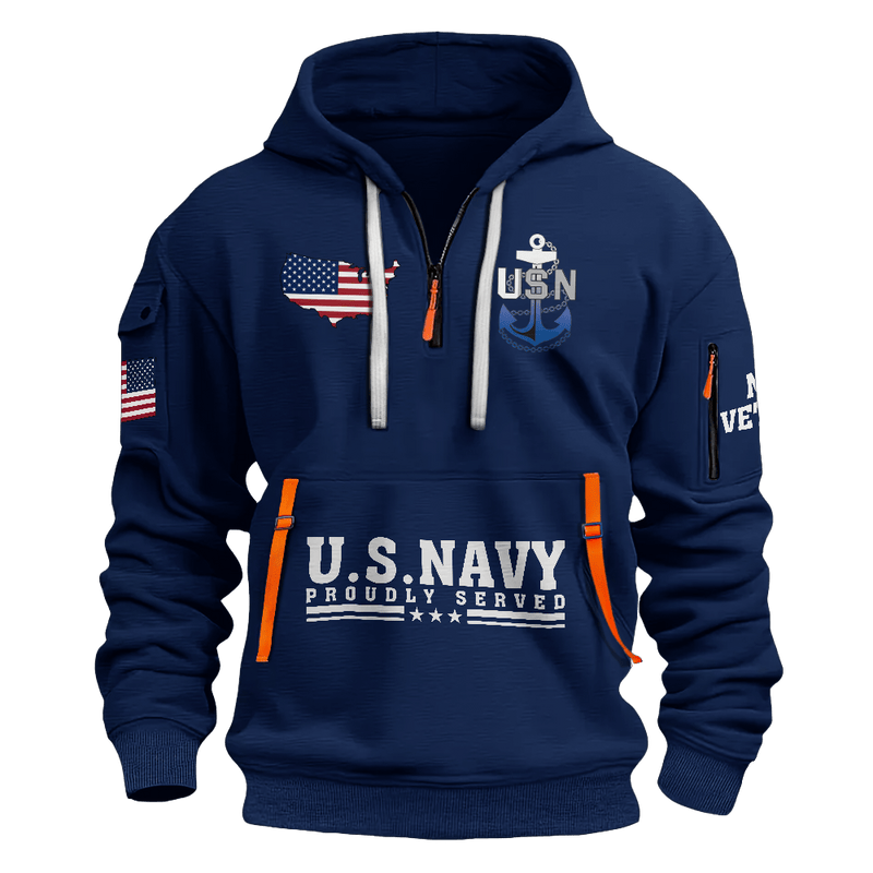 US Navy Proudly Served Half Zip Hoodie USN Hoodie Gifts For Navy Veterans