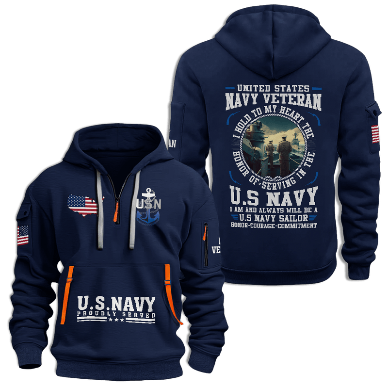 US Navy Proudly Served Half Zip Hoodie USN Hoodie Gifts For Navy Veterans