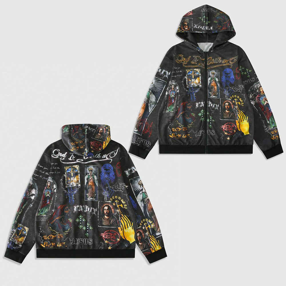 Jesus Zip Hoodie God Is With Us Hoodie Father's Day Gifts For Christian