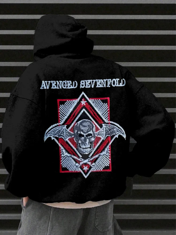 Avenged Sevenfold Merch Avenged Sevenfold Bat Skull Print Hoodie Father's Day Gifts For Husband