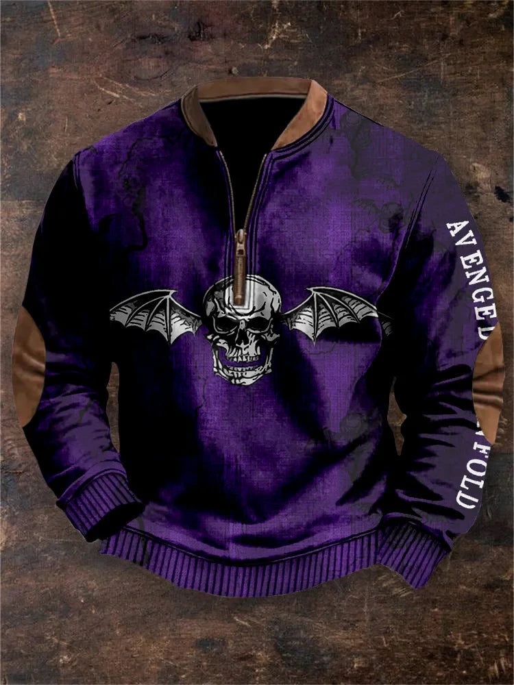 Avenged Sevenfold Merch Avenged Sevenfold Bat Skull Quarter Zip Sweatshirt Father's Day Gifts