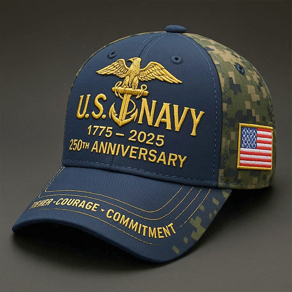 US Navy 250th Anniversary Hat Pride USN Embroidered Camo Cap Cool Gifts For Dad