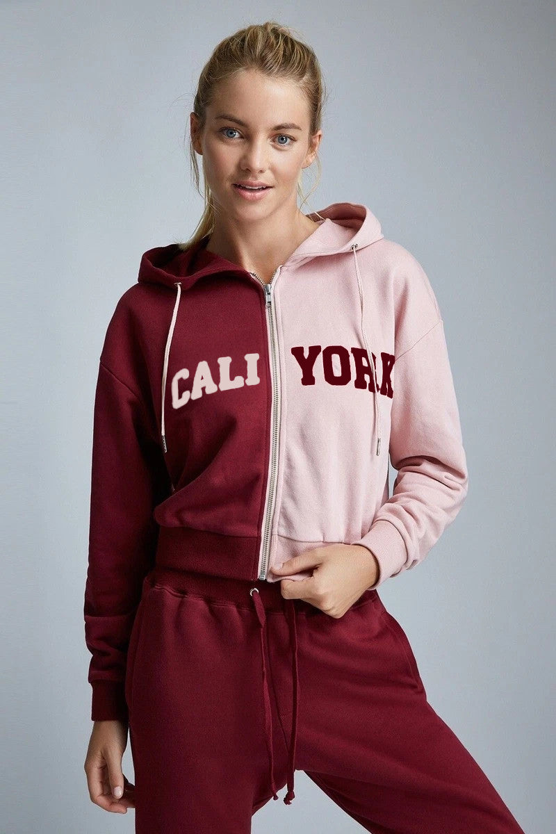 Cali York Pink And Maroon Zip Hoodie Cali York Sweatshirt Gift For Sister