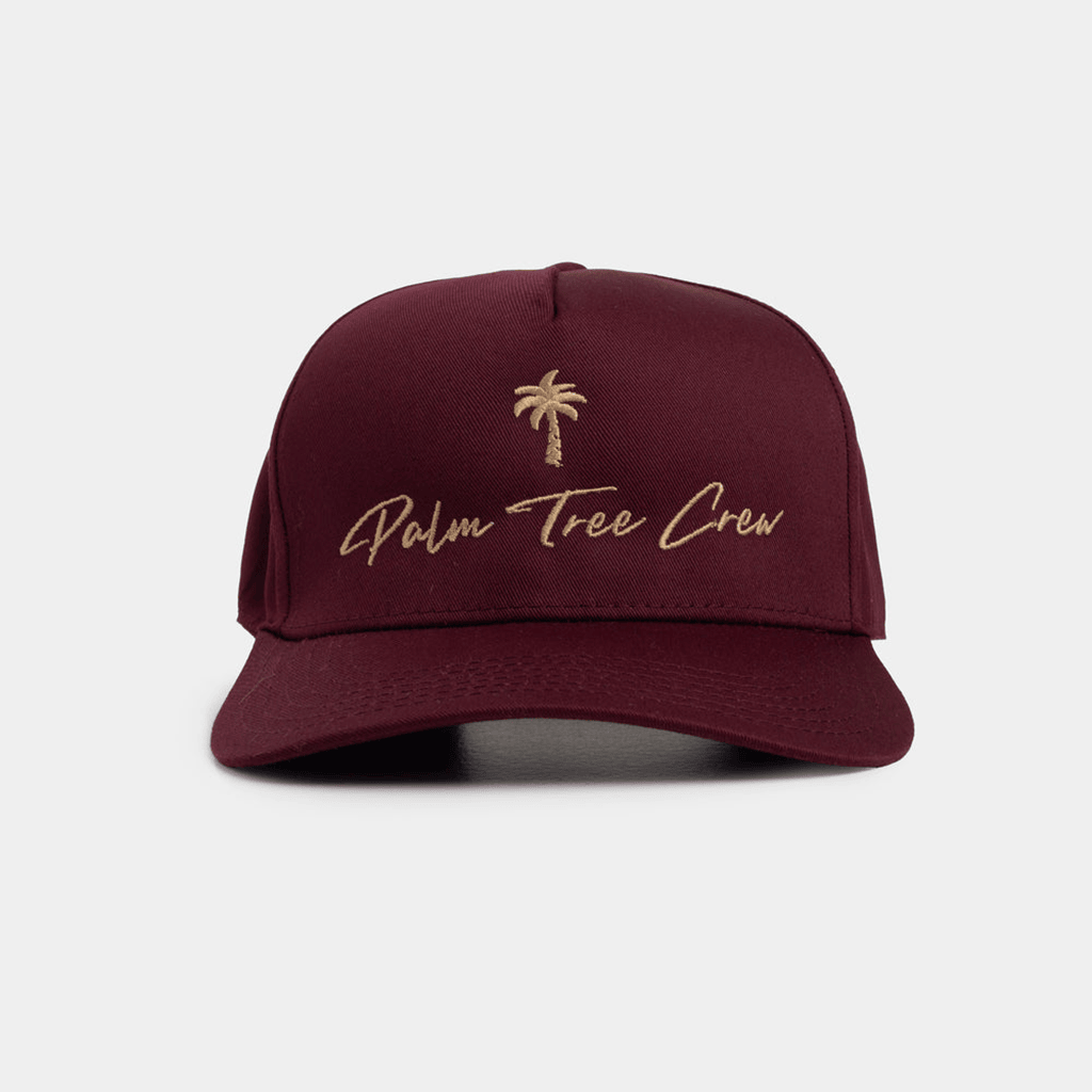 Maroon Palm Tree Crew Hat Summer Gift Idea for Son Stylish PTC Trucker Cap