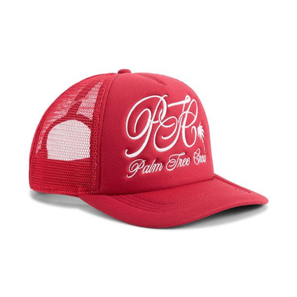 Red Palm Tree Crew Trucker Hat Summer Gift for Dad Stylish PTC Hat