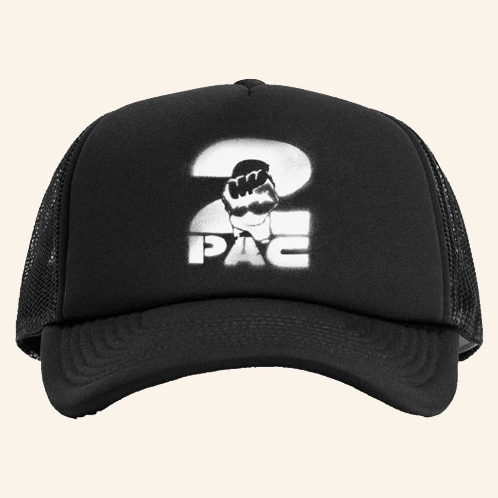 2Pac Merch Stencil 2Pac Logo Black Trucker Hat Rapper Gifts For Fans
