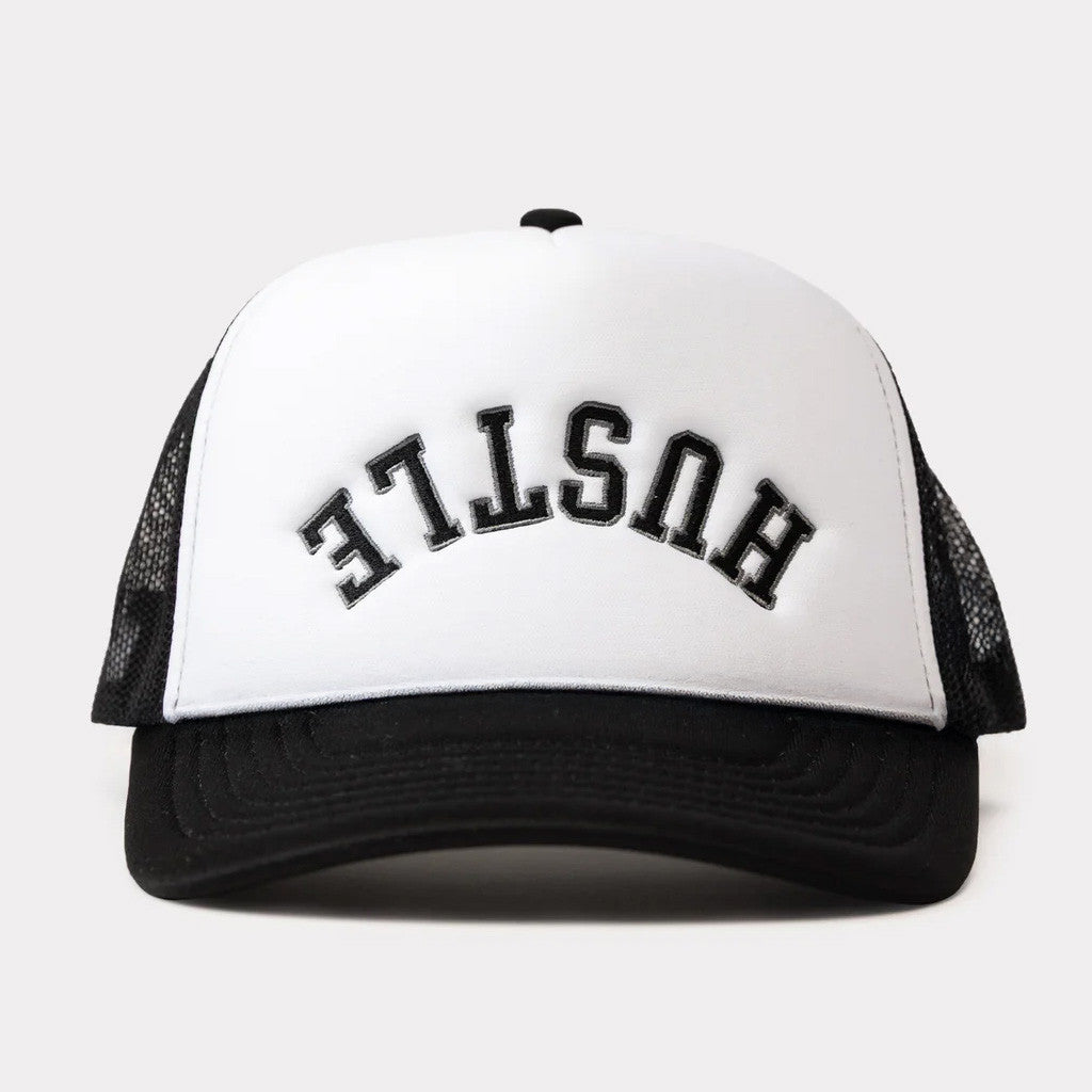 Charlie Hustle Merch White And Black Hustle Trucker Hat Gift Ideas For Husband