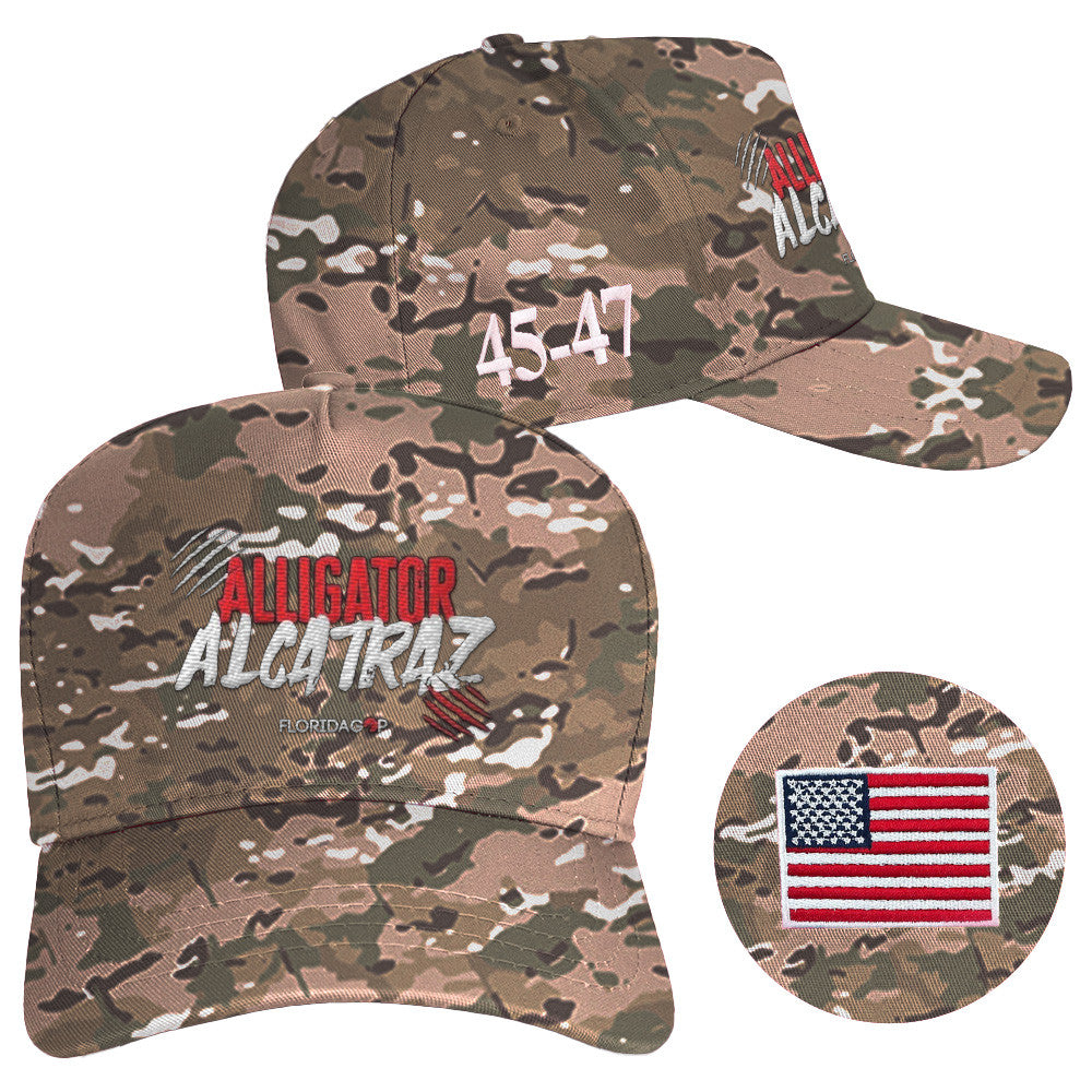 Camo Alligator Alcatraz Hat Embroidered 45-47 Hat Alligator Alcatraz Merch Florida GOP Store