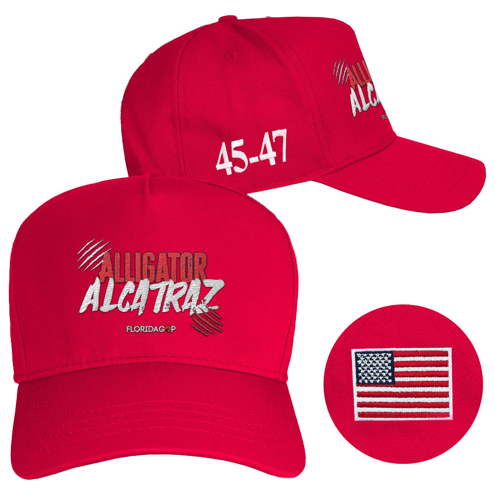 Alligator Alcatraz Hat Embroidered Red 45-47 Hat Alligator Alcatraz Merch Florida GOP Store