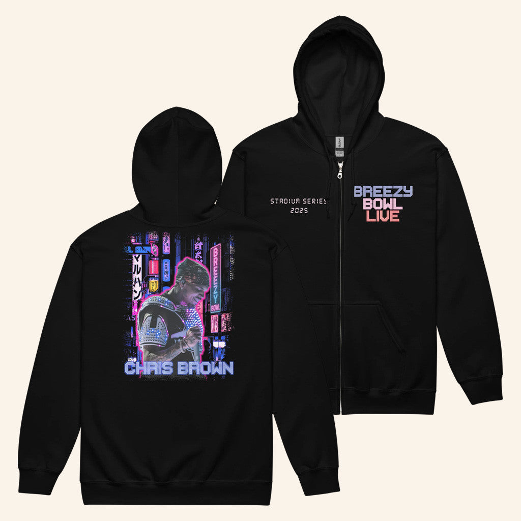 Chris Brown Merch Breezy Bowl Xx Light Bright Zip Up Hoodie Good Gifts For Boyfriend