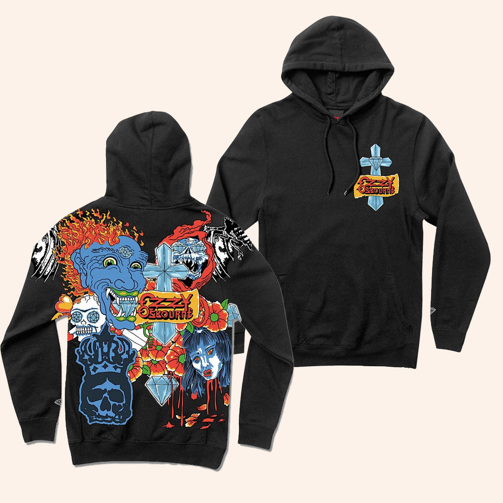 Diamond Supply x Ozzy Osbourne Tattoo Hoodie Vintage Black Ozzy Osbo Hoodie Dad Gifts