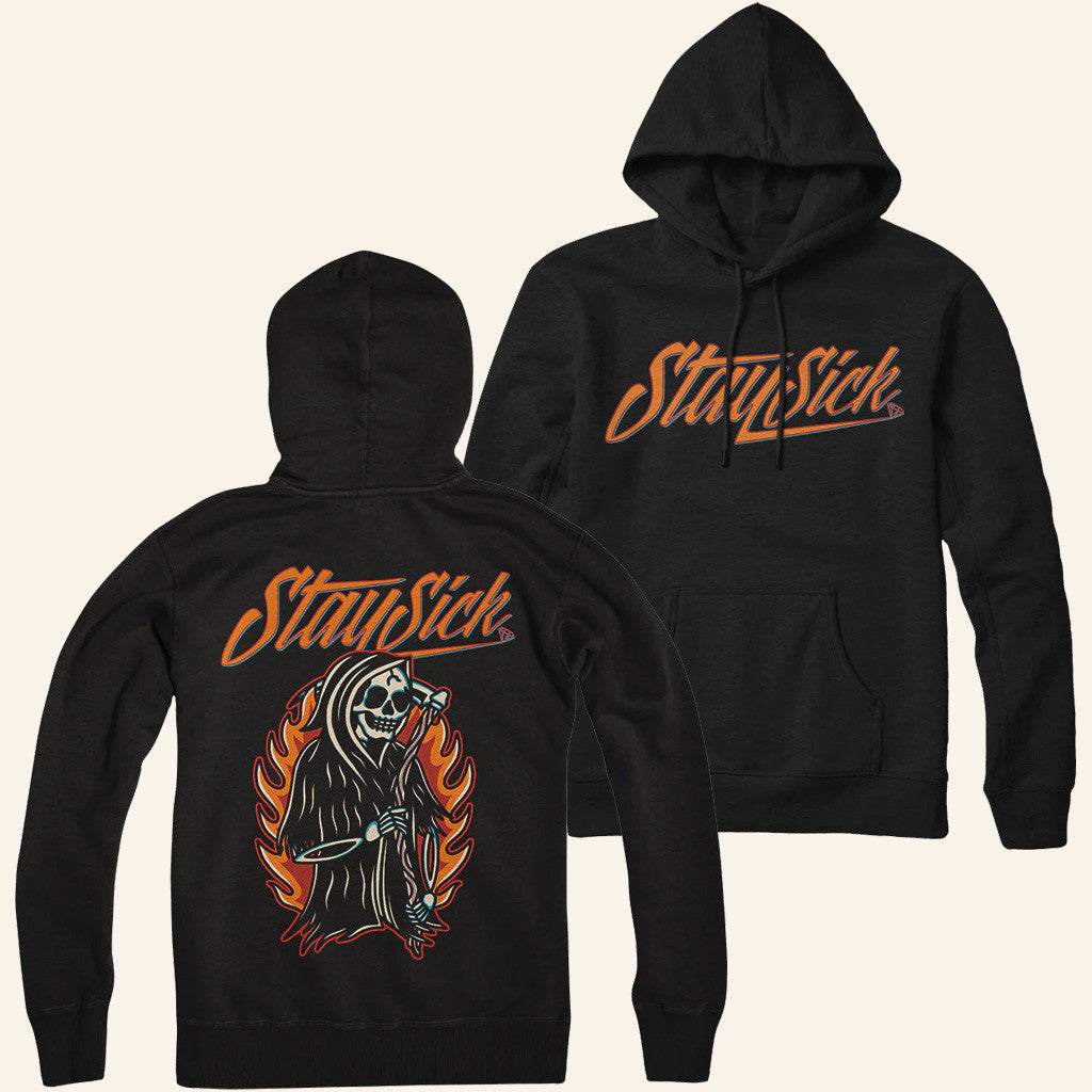 Merchnow Merch Stay Sick Clothing Reaper On Fire Black Hoodie Gifts For Besties