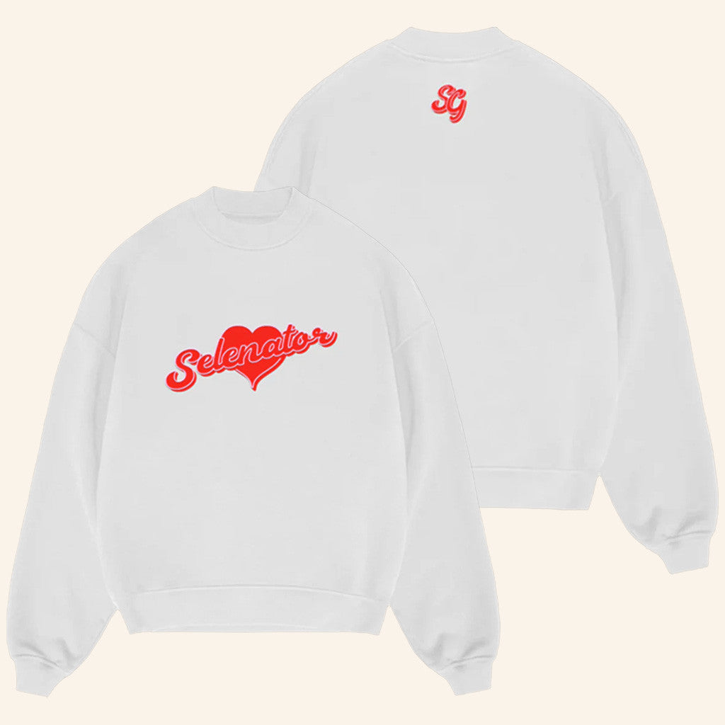 Selena Gomez Merch Selenator White Heart Crewneck Sweatshirt Gifts For Wife