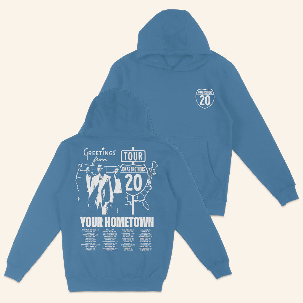 Jonas Brothers Merch Greetings From Your Hometown Tour Blue Hoodie Him Gifts