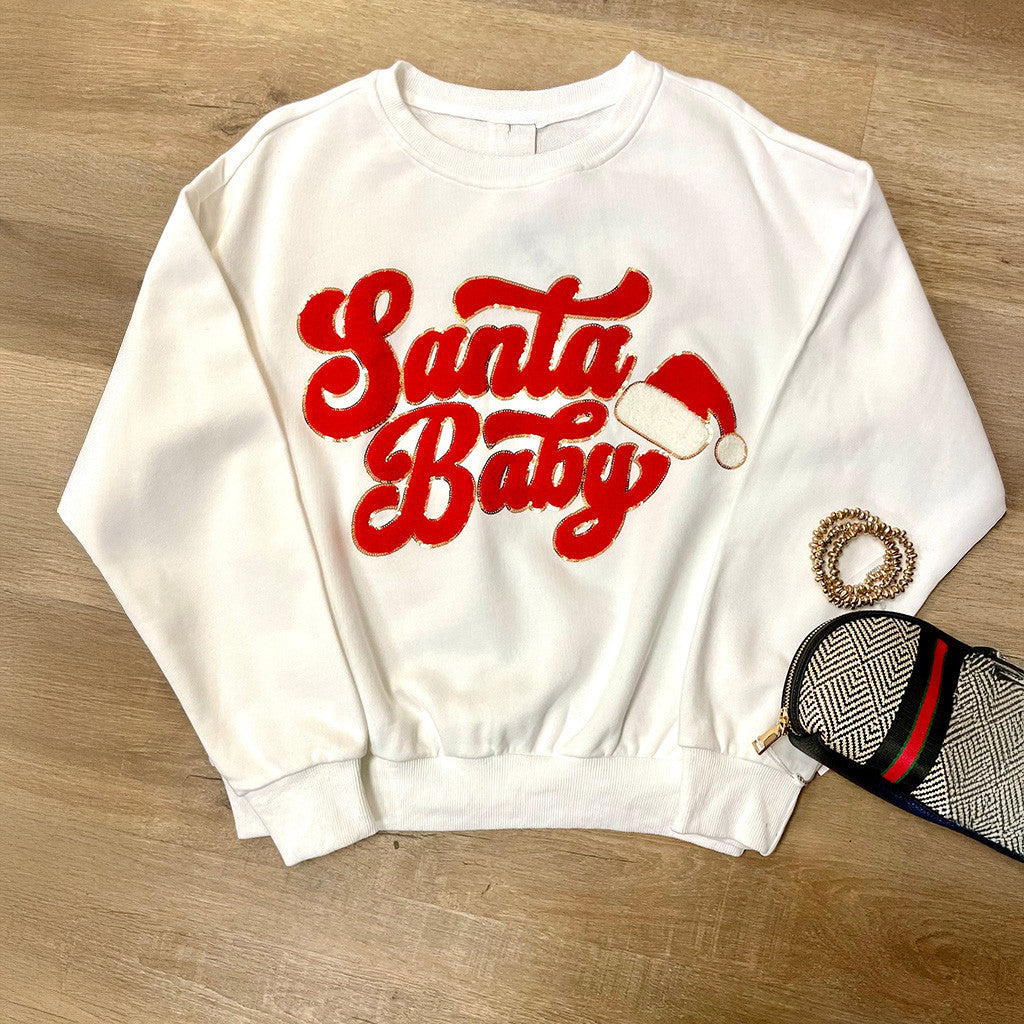 Santa Baby Sweatshirt White Cute Christmas Clothing Gifts For Xmas