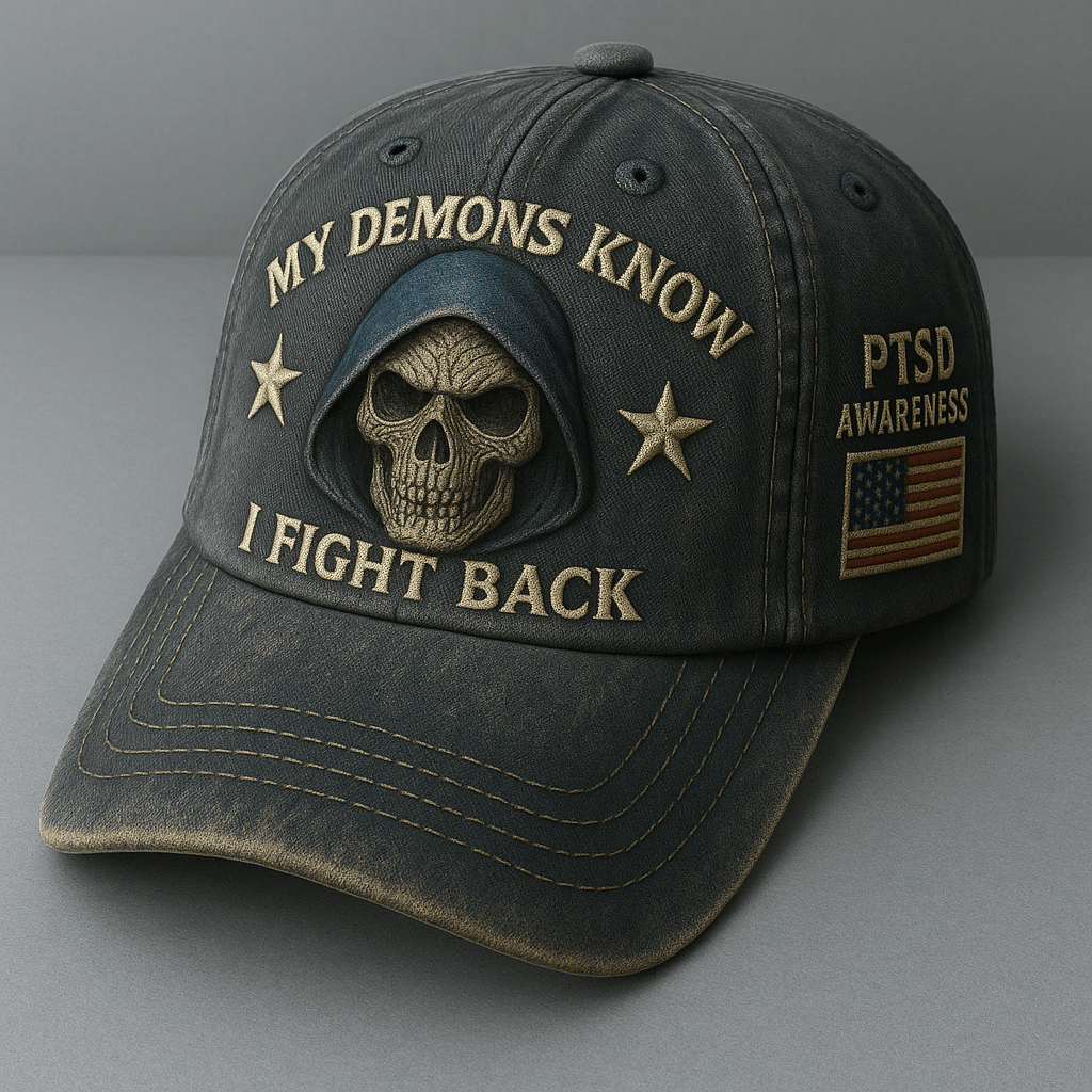 PTSD Awareness Skull My Demons Know I Fight Back Hat PTSD Awareness Hat Dad Gifts