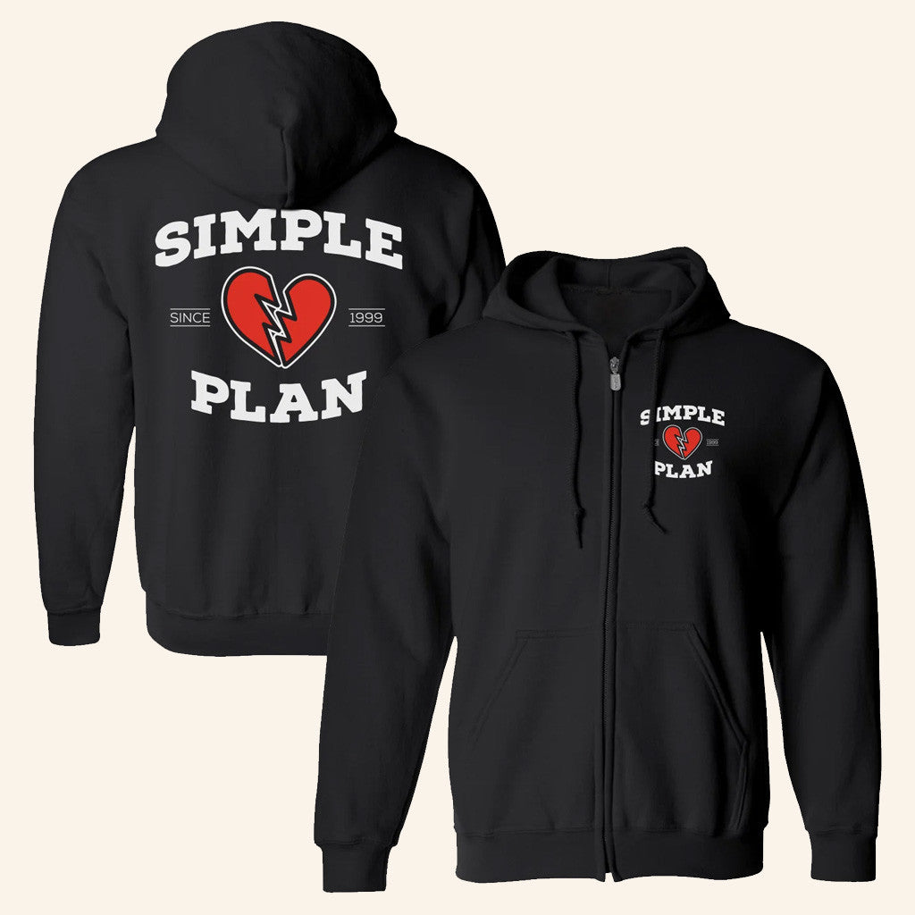 Simple Plan Merch Broken Heart Zip Hoodie Gifts For Boyfriend